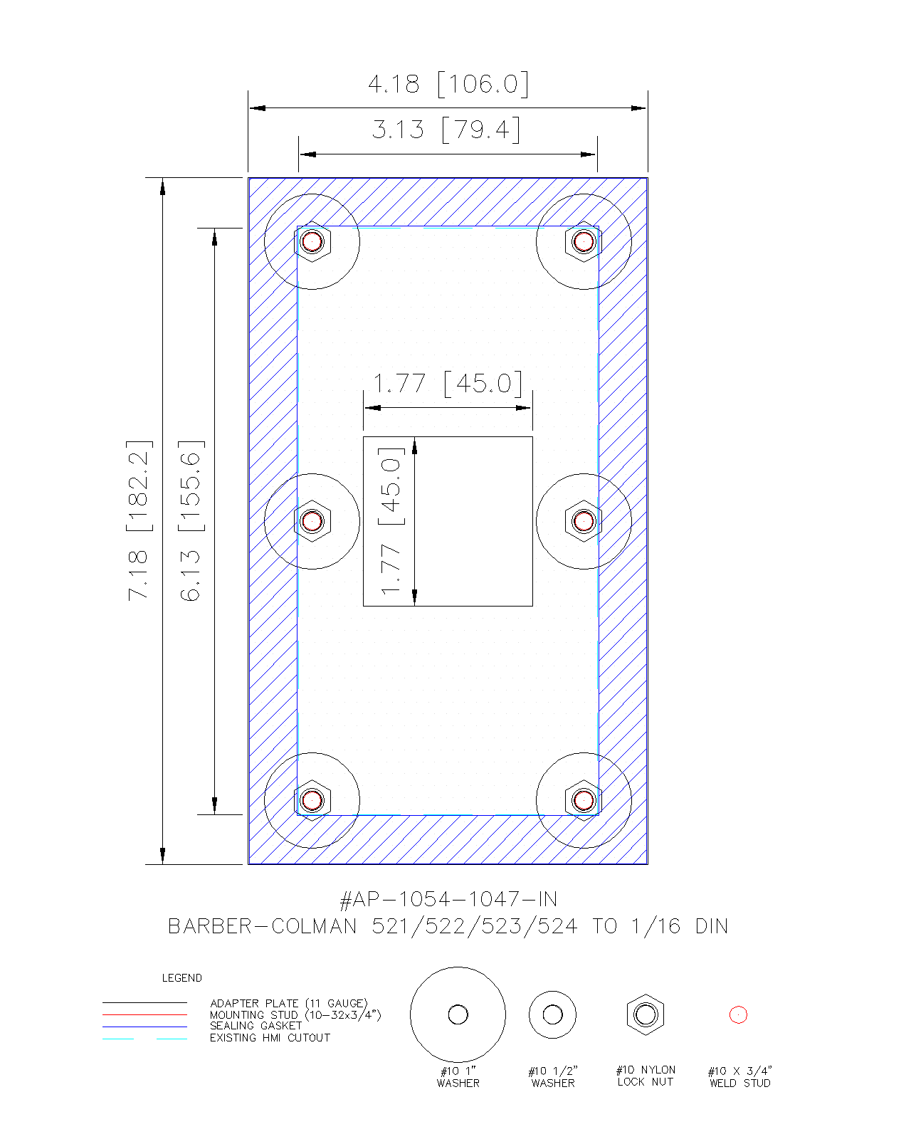 Adapter Plate - Barber-Colman 521/522/523/524 to 1/16 DIN