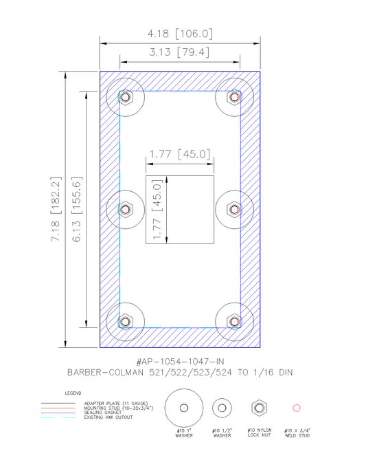 Adapter Plate - Barber-Colman 521/522/523/524 to 1/16 DIN